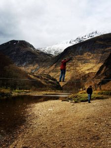 Three wired bridge lead to Steall falls