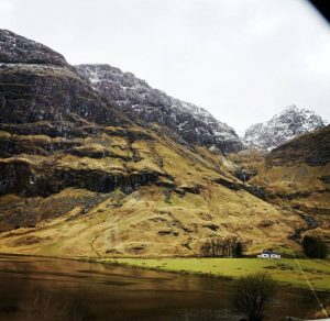 Glencoe Scotland with white peaks